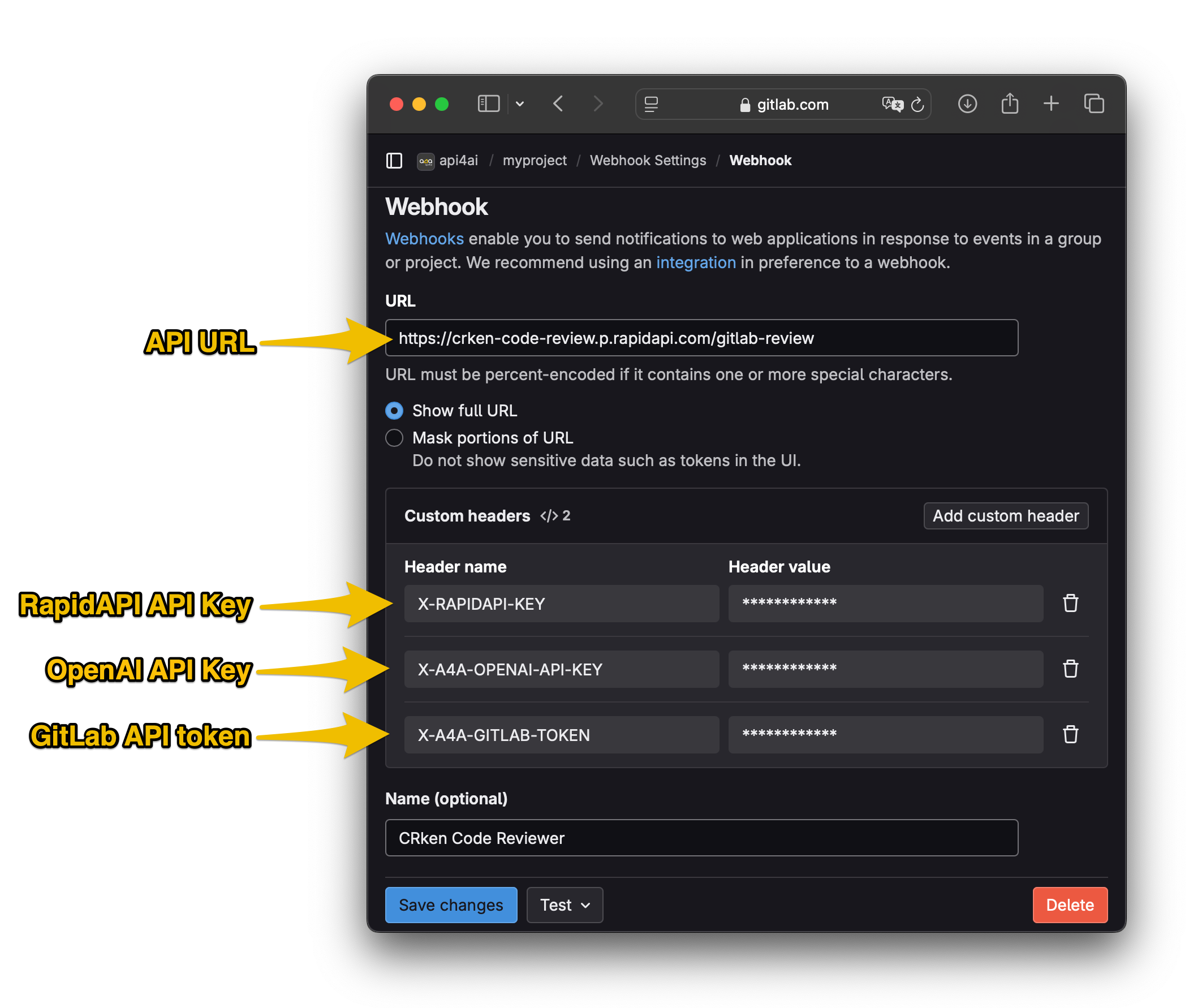 Webhook main configuration